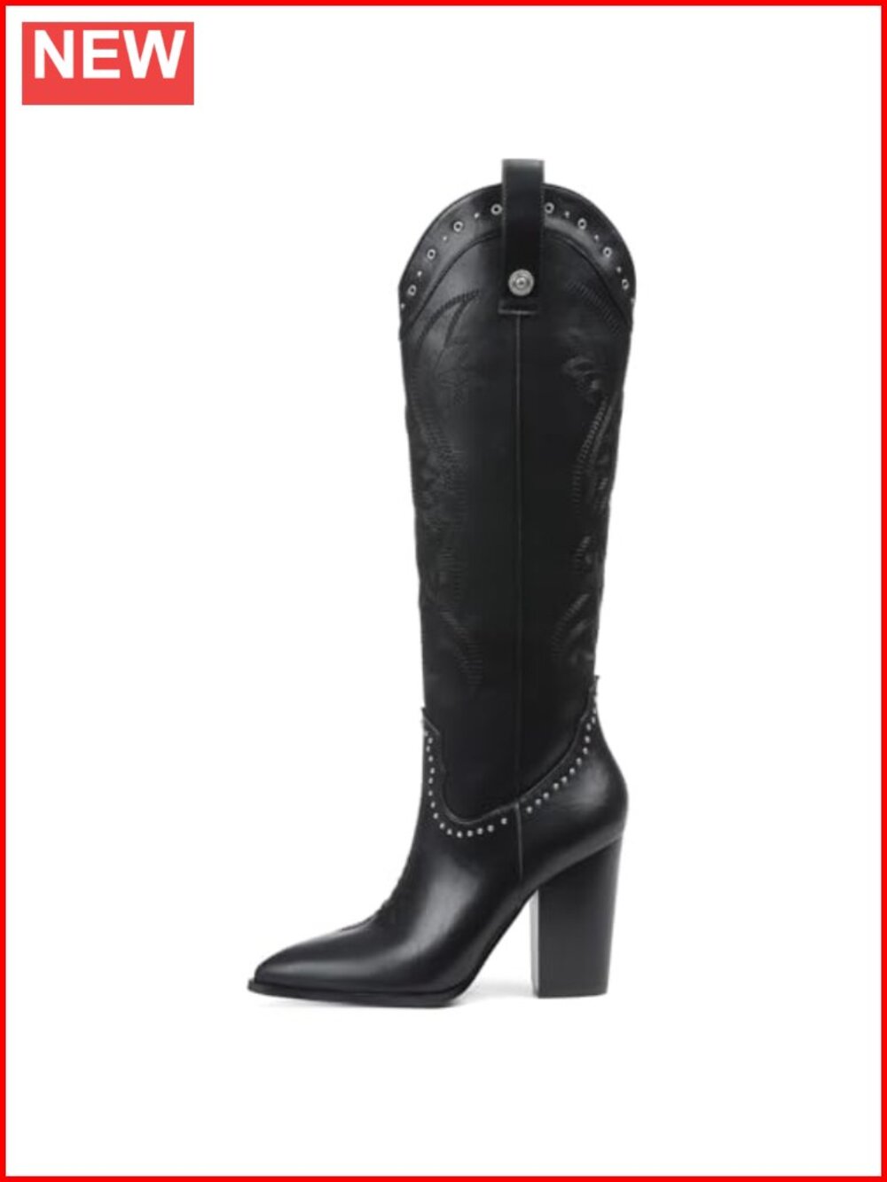 Women's Knee High Western Cowboy Boots Pointed Toe Block Heel Pull-On